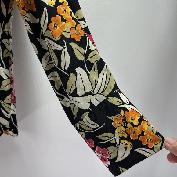 Vintage REDD Jeans 100% Silk Long Sleeve Button Down Floral Blouse, 10 - Picture 3 of 7